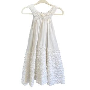 La Piccola Danza White Ruffled Beaded Trapeze Dress 3T
